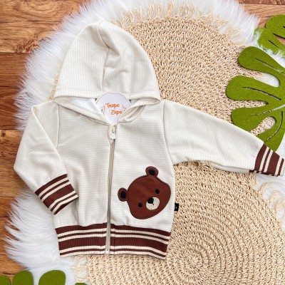 Conj. Jaqueta Ursinho com Pelinho e Calça de Moletom - Areia e Marrom